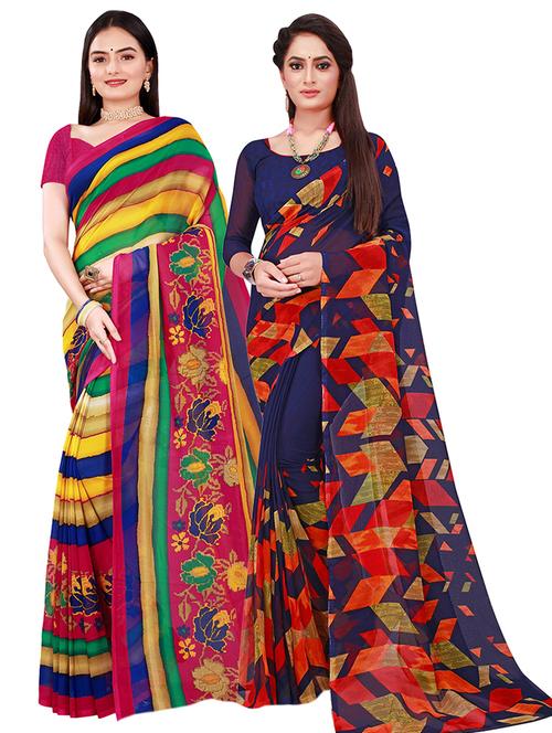 pack of 2 printed saree with blouse - 21397007 - Very Small Image - 1