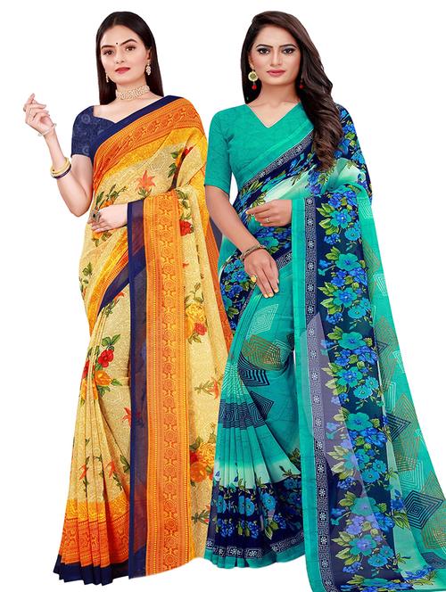 pack of 2 printed saree with blouse - 21397012 - Very Small Image - 1