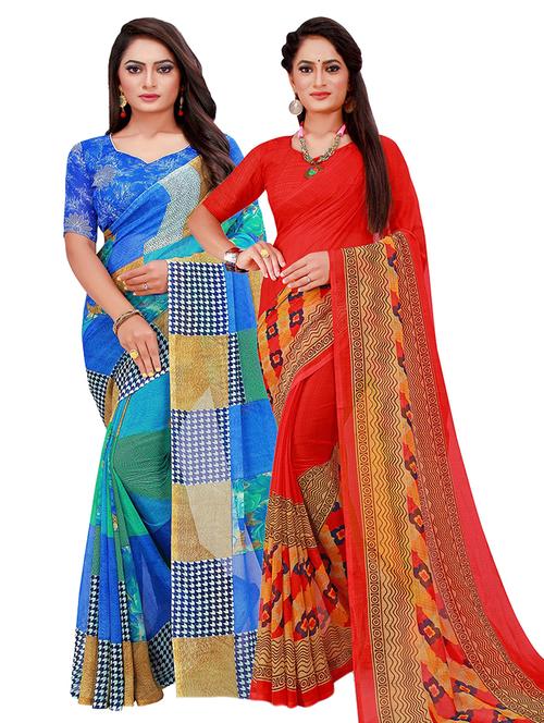 pack of 2 printed saree with blouse - 21397024 - Very Small Image - 1