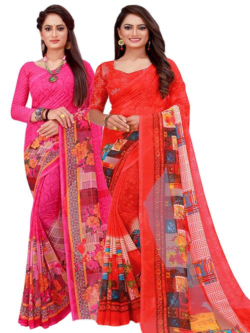 pack of 2 printed saree with blouse - 21397030 - Very Small Image - 1