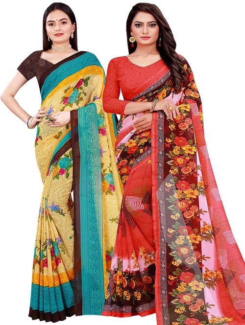 pack of 2 printed saree with blouse - 21397090 - Very Small Image - 1