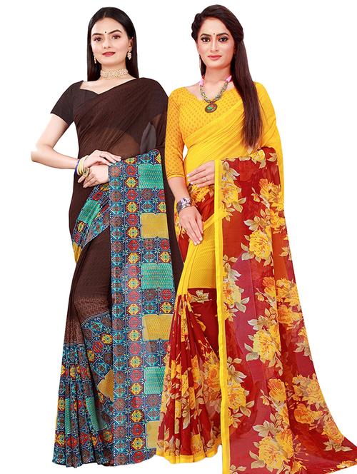 pack of 2 printed saree with blouse - 21397108 - Very Small Image - 1