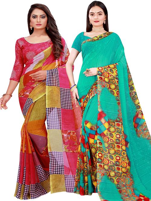pack of 2 printed saree with blouse - 21397166 - Very Small Image - 1