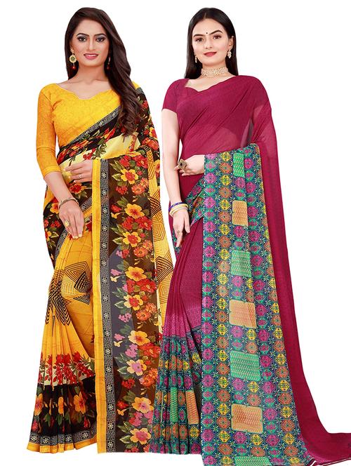 pack of 2 printed saree with blouse - 21397174 - Very Small Image - 1