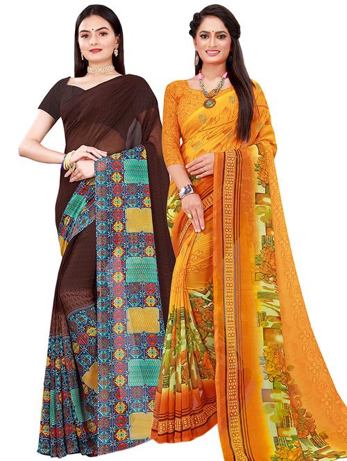 pack of 2 printed saree with blouse - 21397178 - Very Small Image - 1