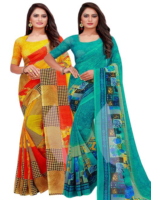 pack of 2 printed saree with blouse - 21397196 - Very Small Image - 1