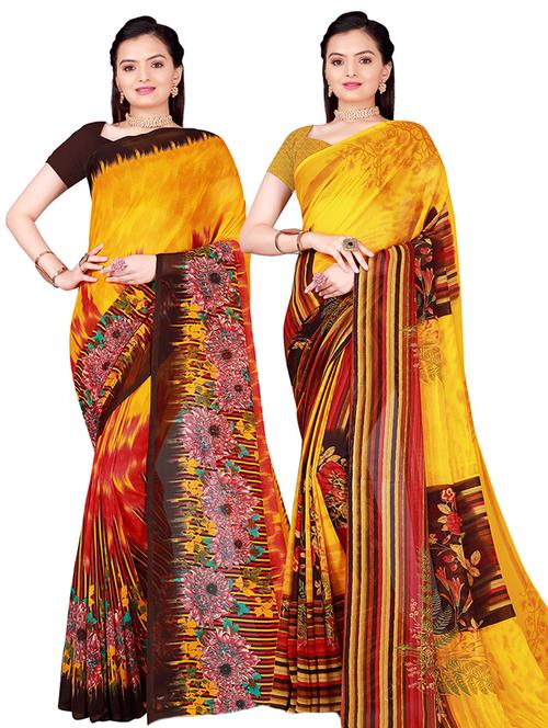 pack of 2 printed saree with blouse - 21397201 - Very Small Image - 1