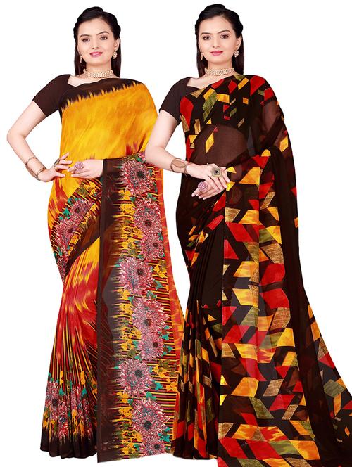 pack of 2 printed saree with blouse - 21397207 - Very Small Image - 1