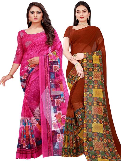pack of 2 printed saree with blouse - 21397218 - Very Small Image - 1