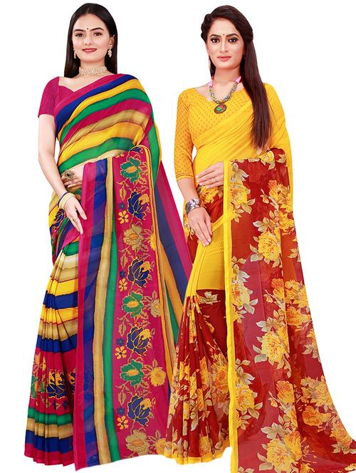pack of 2 printed saree with blouse - 21397223 - Very Small Image - 1