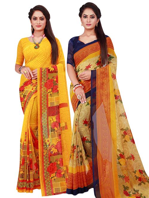 pack of 2 printed saree with blouse - 21397227 - Very Small Image - 1