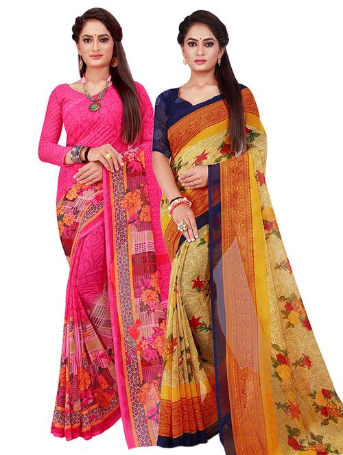 pack of 2 printed saree with blouse - 21397246 - Very Small Image - 1