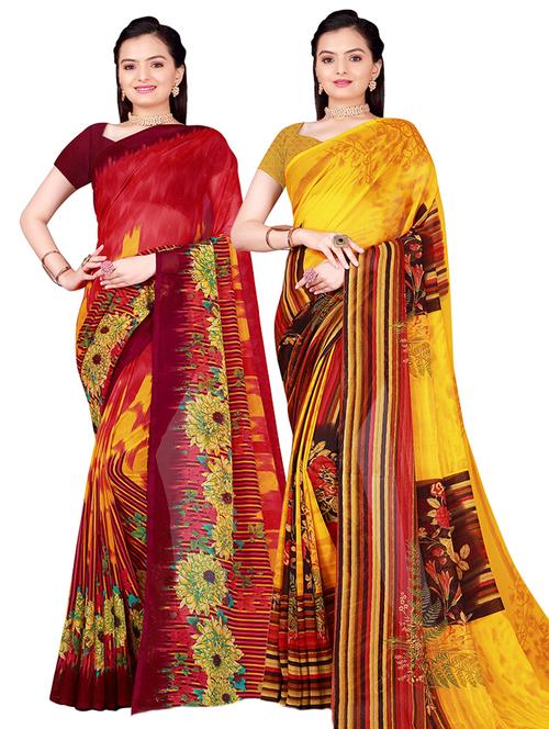 pack of 2 printed saree with blouse - 21397254 - Very Small Image - 1
