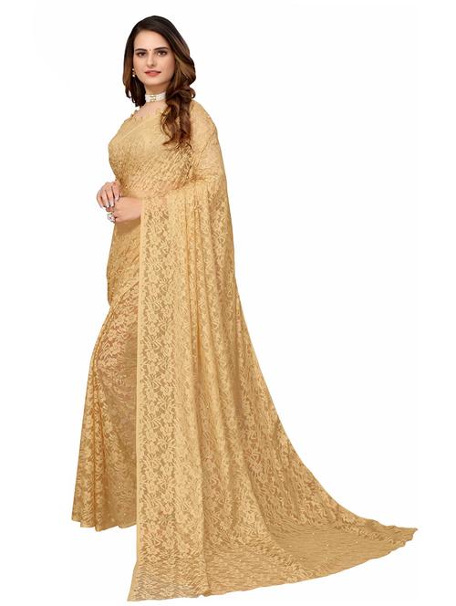 Women Beige Embellished Net Saree With Blouse - 21397299 - Very Small Image - 1