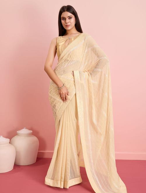 women cream embellished saree with blouse - 21397549 - Very Small Image - 1