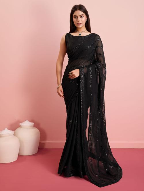 women black embellished saree with blouse - 21397563 - Very Small Image - 1