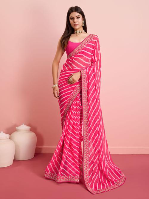 pink georgette embroidered saree with blouse - 21397588 - Very Small Image - 1