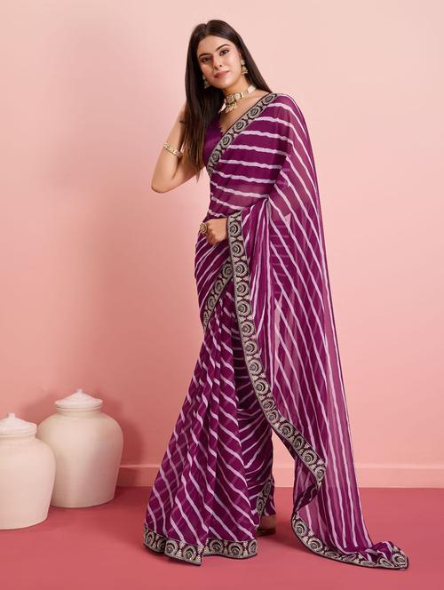 women leheriya printed bordered saree with blouse - 21397590 - Very Small Image - 1