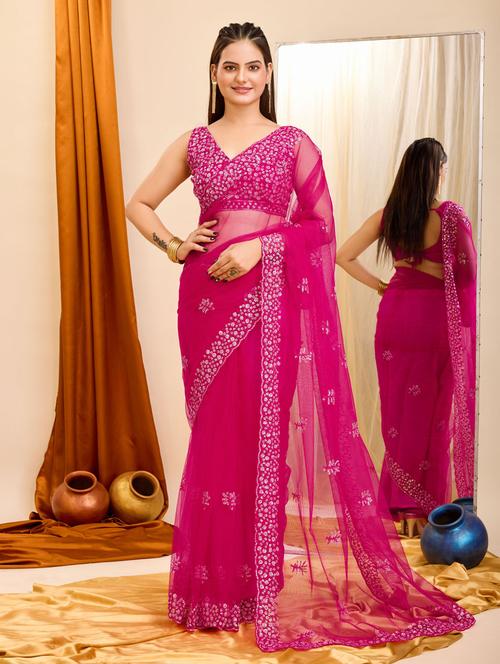 women pink embroidered saree with blouse - 21397637 - Very Small Image - 1