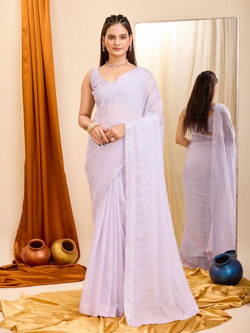 women lavender embroidered saree with blouse - 21397638 - Very Small Image - 1