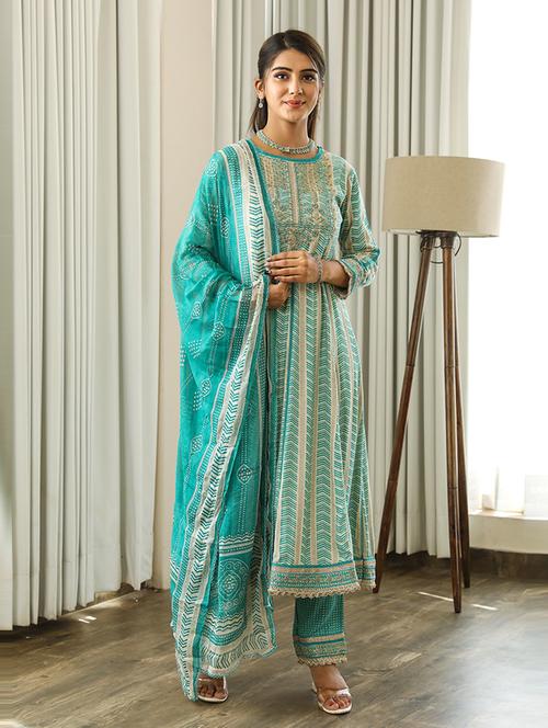 turquoise printed suit set - 21398375 - Very Small Image - 1