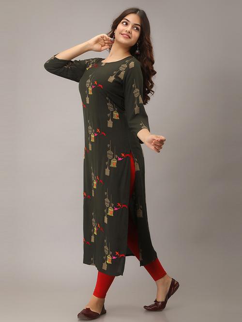 women round neck printed straight kurta - 21398553 - Very Small Image - 1