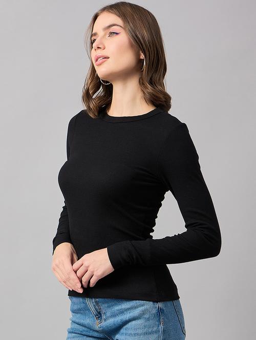 women black cotton plain t-shirt - 21399166 - Very Small Image - 1