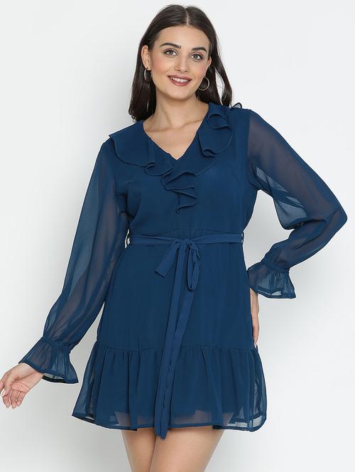 blue solid tiered dress - 21399340 - Very Small Image - 1