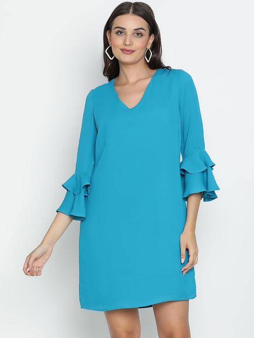 blue polyester bell sleeves a-line dress - 21399342 - Very Small Image - 1