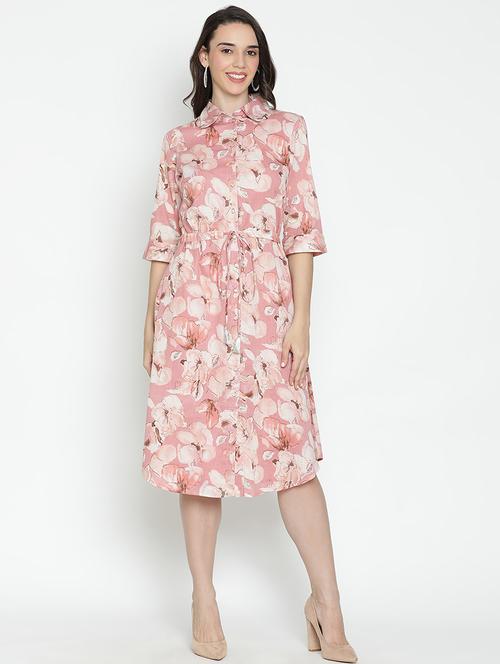 pink printed fit & flare dress - 21399414 - Very Small Image - 1
