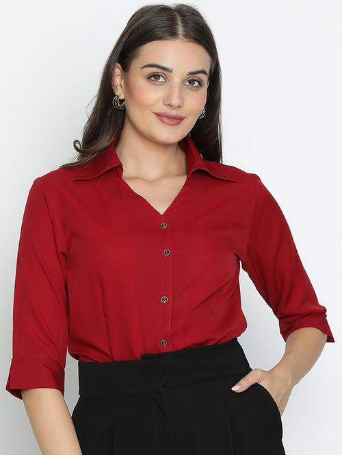 maroon solid shirt top - 21399535 - Very Small Image - 1