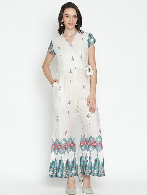 white printed full leg jumpsuit - 21399594 - Very Small Image - 1