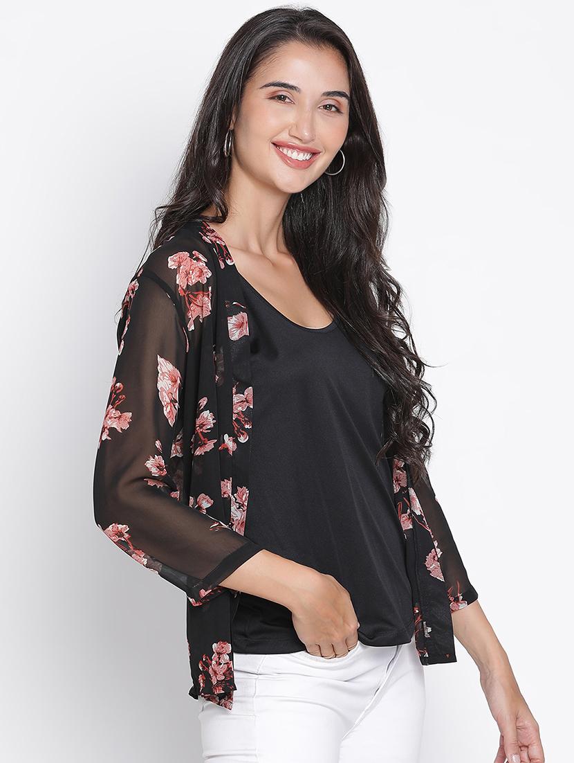 black floral printed regular shrug - 21399606 - Standard Image - 2
