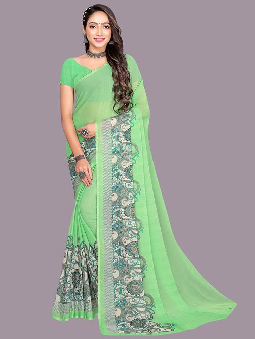 women green floral printed chiffon saree - 21401065 - Very Small Image - 1