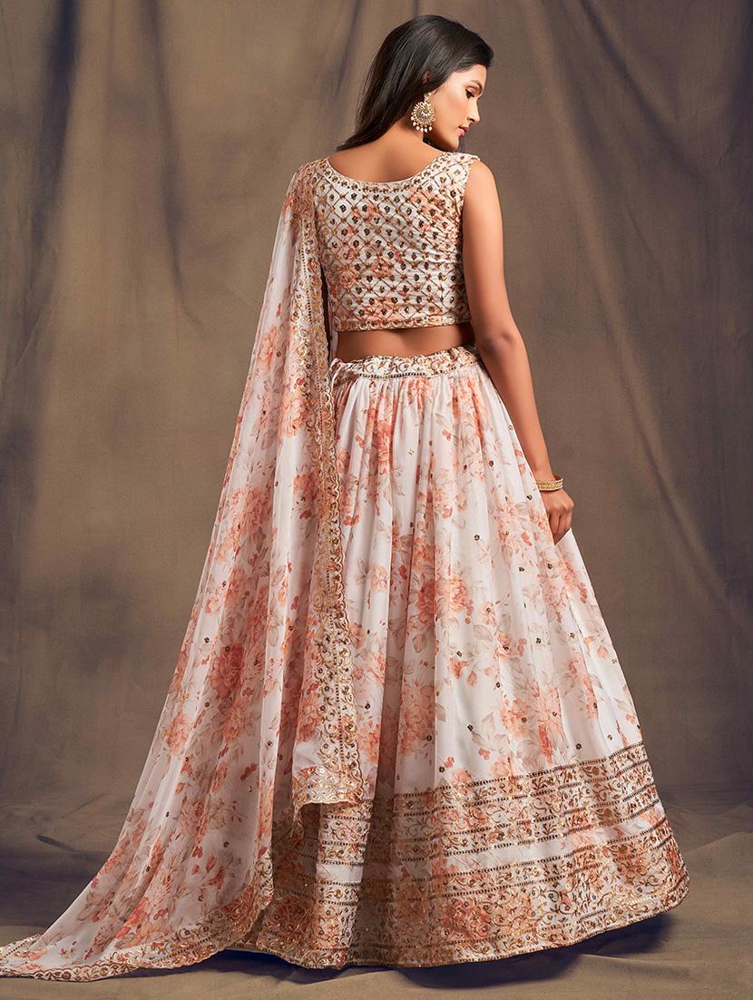 women white semi stitched flared lehenga - 21401909 - Zoom Image - 2