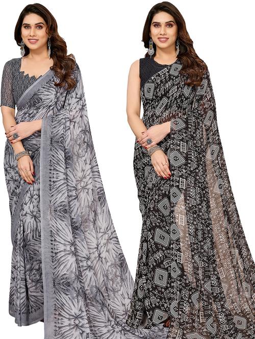 pack of 2 printed casual wear sarees with blouse - 21402364 - Very Small Image - 1