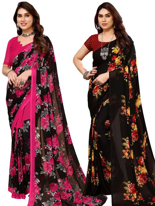 pack of 2 printed casual wear sarees with blouse - 21402367 - Very Small Image - 1