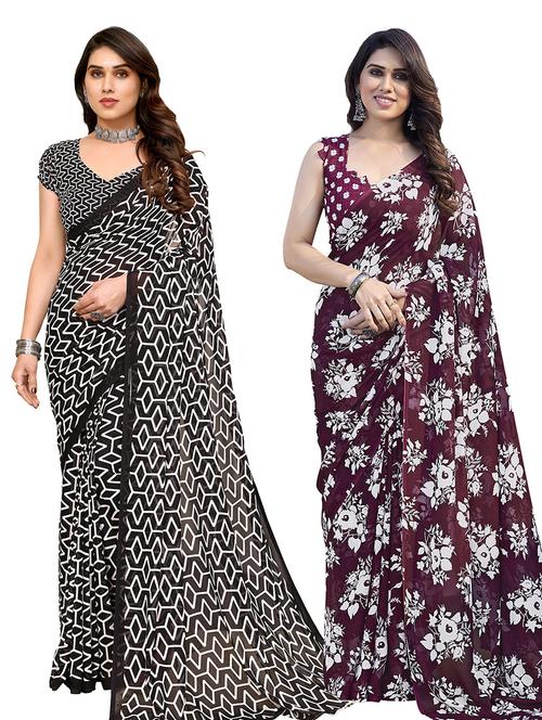 pack of 2 multi colored combo saree with blouse - 21402371 - Very Small Image - 1
