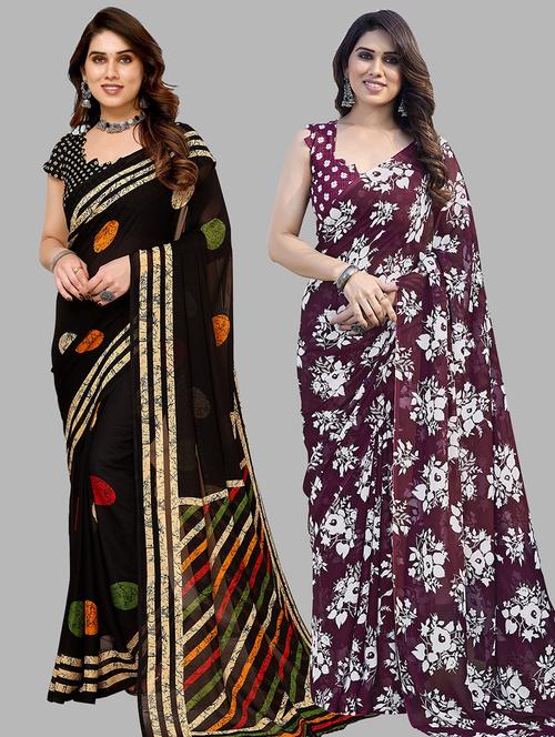 pack of 2 printed casual wear sarees with blouse - 21402377 - Very Small Image - 1