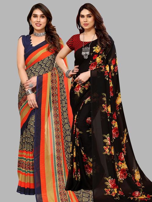 pack of 2 printed casual wear sarees with blouse - 21402378 - Very Small Image - 1