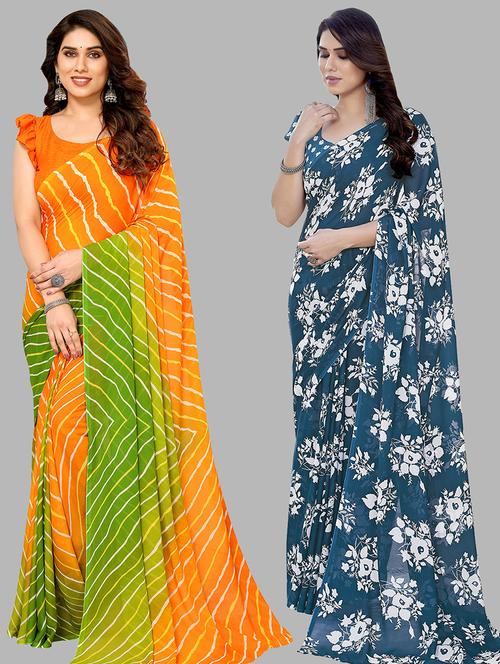 pack of 2 printed casual wear sarees with blouse - 21402381 - Very Small Image - 1
