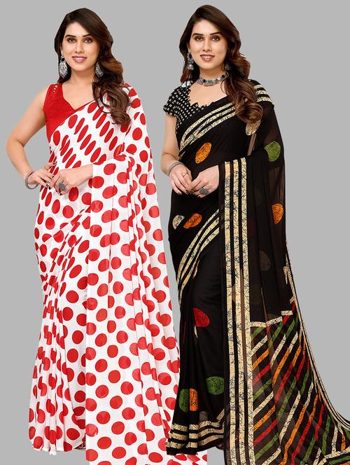 women pack of 2 printed saree with blouse - 21402383 - Very Small Image - 1