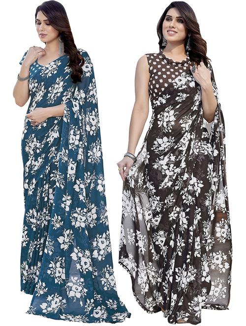 pack of 2 printed casual wear sarees with blouse - 21402386 - Very Small Image - 1