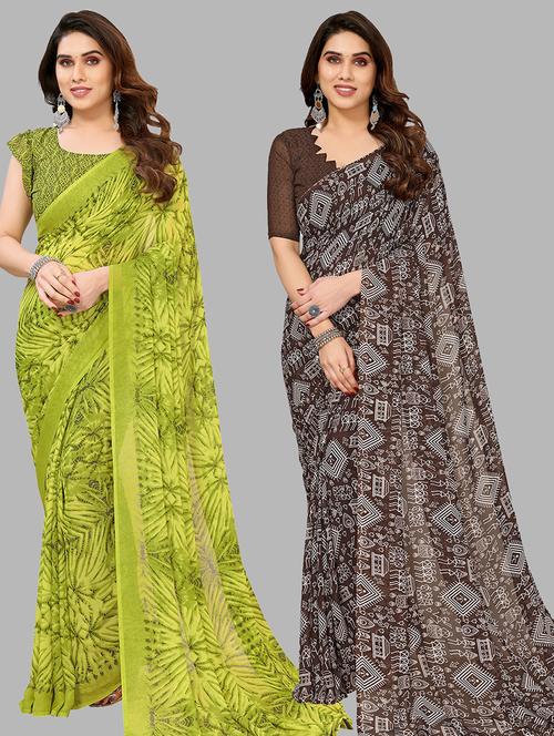 pack of 2 printed casual wear sarees with blouse - 21402388 - Very Small Image - 1