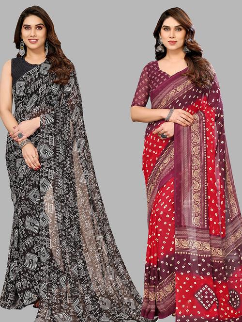 women pack of 2 printed saree with blouse - 21402390 - Very Small Image - 1