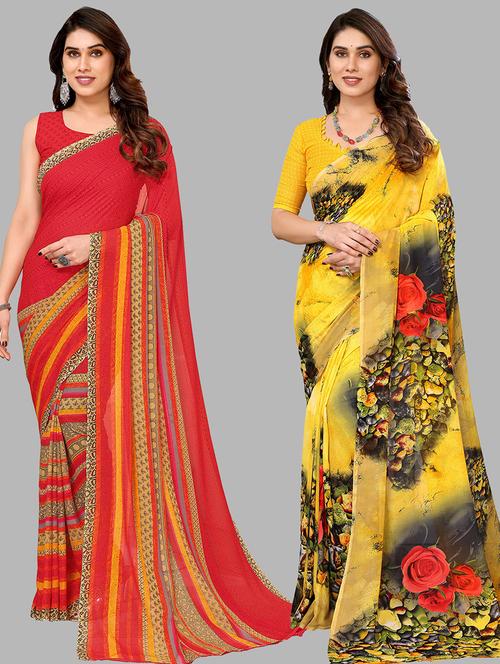 women pack of 2 printed saree with blouse - 21402398 - Very Small Image - 1