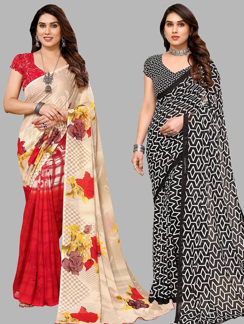 pack of 2 printed casual wear sarees with blouse - 21402400 - Very Small Image - 1