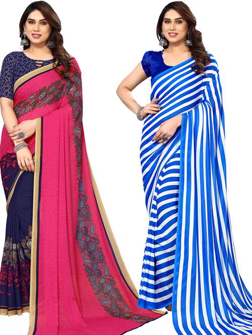 pack of 2 printed casual wear sarees with blouse - 21402402 - Very Small Image - 1