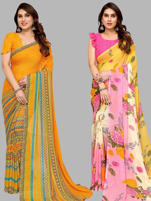 pack of 2 printed casual wear sarees with blouse - 21402403 - Very Small Image - 1