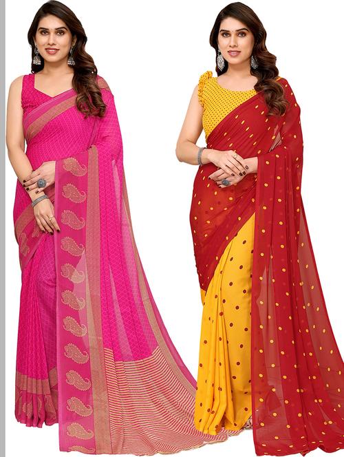 pack of 2 printed casual wear sarees with blouse - 21402404 - Very Small Image - 1